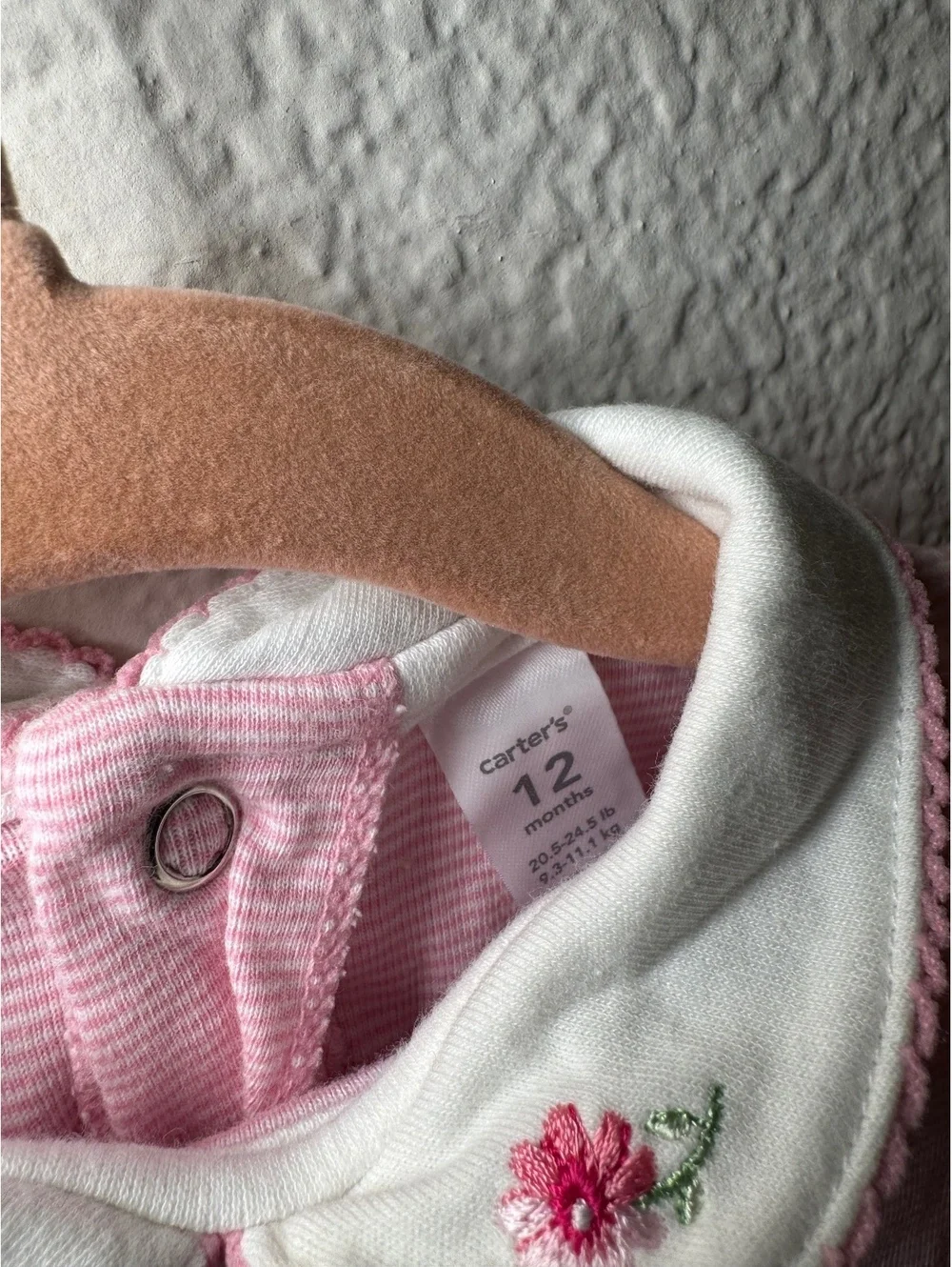 Vintage Carter's Baby Girl Pink Dress Floral Embroidery and White Peter Pan